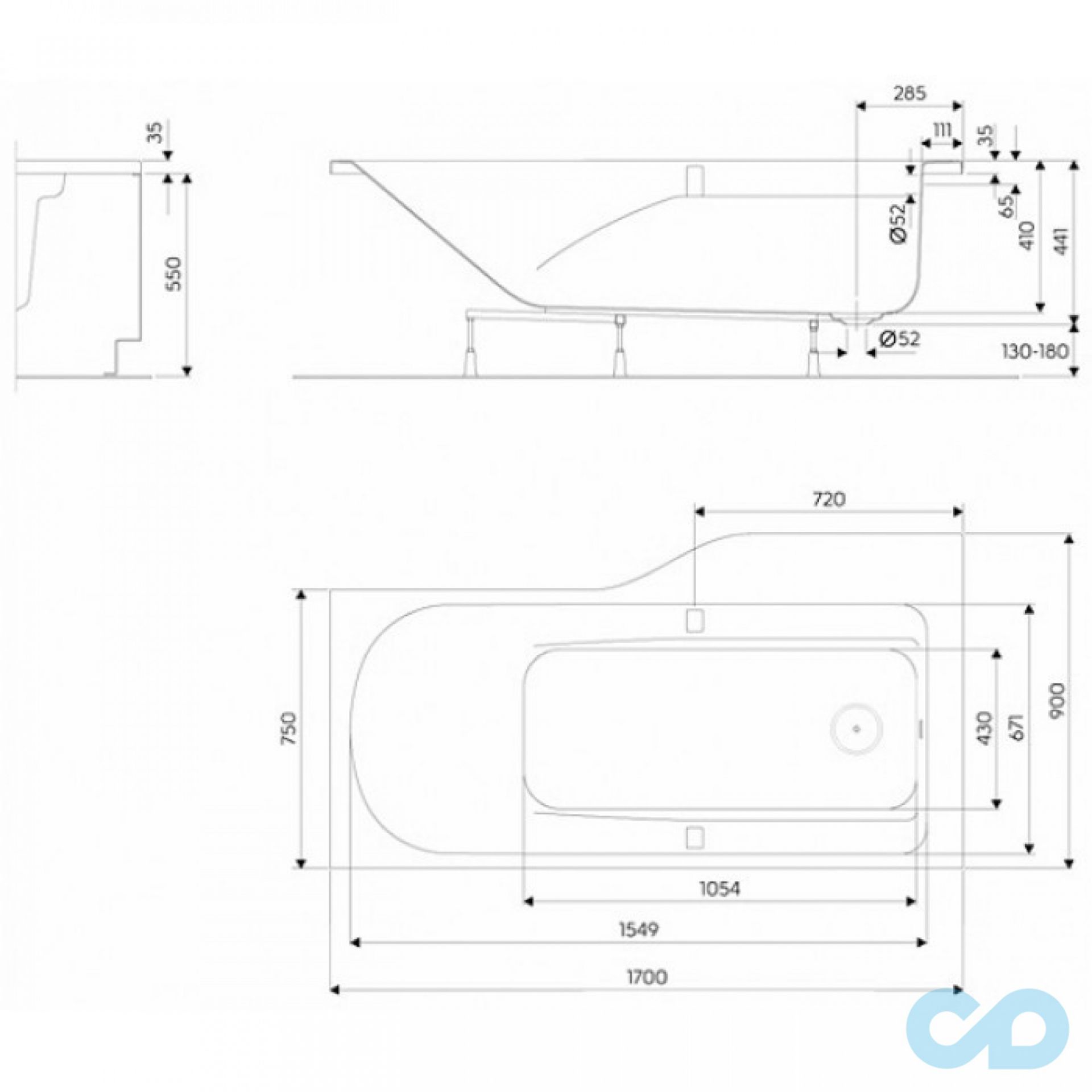 чертеж Ванна акриловая Kolo Comfort Plus XWA1471000