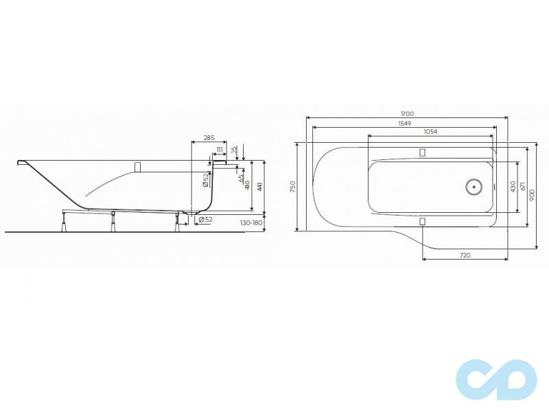 чертеж Ванна акриловая Kolo Comfort Plus XWA1470000