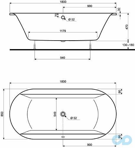 креслення Ванна акрилова Kolo Clarissa XWL2680000