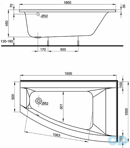 креслення Ванна акрилова Kolo Clarissa XWA0860000