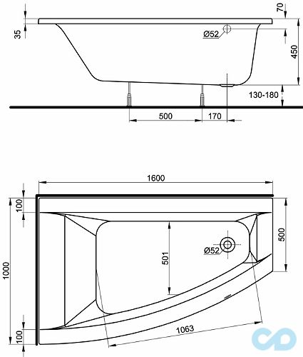 креслення Ванна акрилова Kolo Clarissa XWA0861000