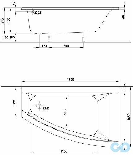 креслення Ванна акрилова Kolo Clarissa XWA0871000