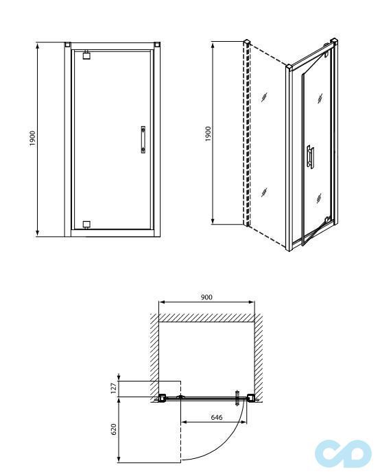 креслення Душові двері Kolo Geo 6 GDRP90205003