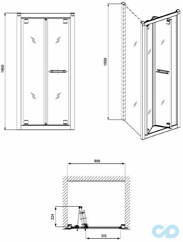 креслення Душові двері Kolo Geo 6 GDRB90222003
