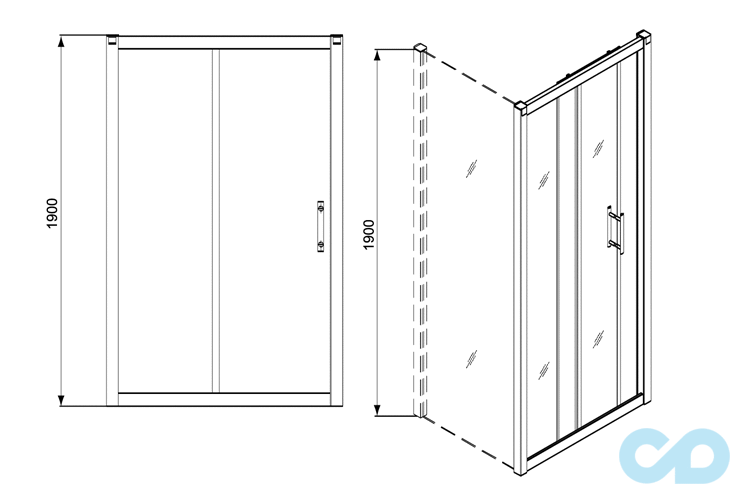 чертеж Душевые двери Kolo Geo 6 GDRS10222003