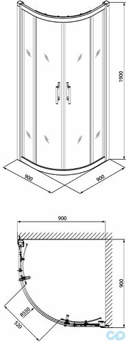 креслення Душова кабіна Kolo Geo 6 GKPG90R22003