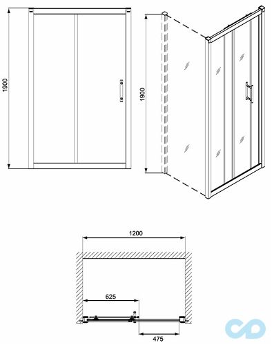 креслення Душові двері Kolo Geo 6 GDRS12222003