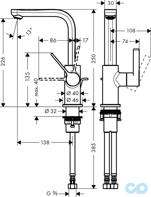 розмір змішувач для раковини hansgrohe metris s 31159000