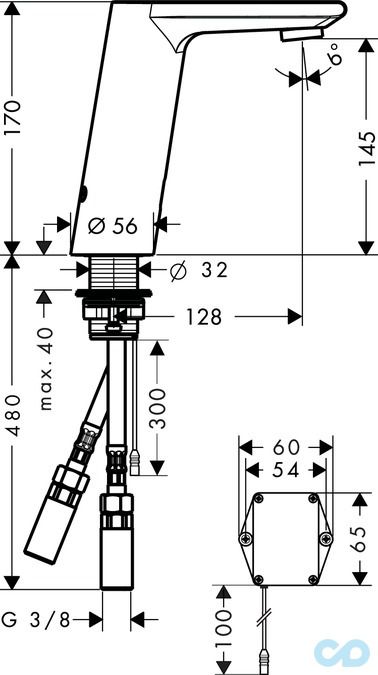 креслення Змішувач для раковини Hansgrohe Metris S 31100000