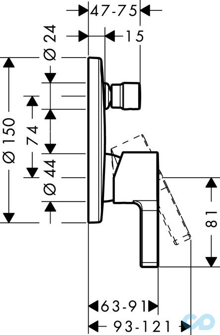 креслення Змішувач для ванни Hansgrohe Metris S 31465000