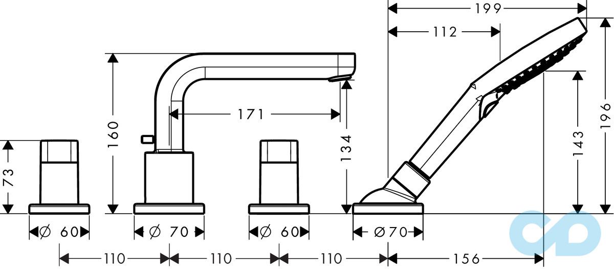 розмір змішувач для ванни hansgrohe metris s 31446000