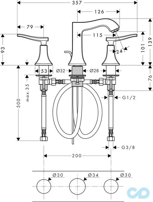 розмір змішувач для раковини hansgrohe metris classic 31073000