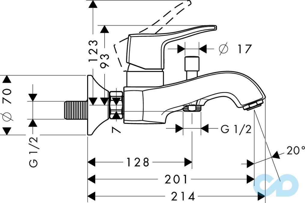 креслення Змішувач для ванни Hansgrohe Metris Classic 31478000