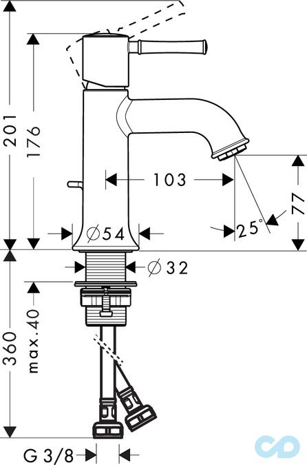 розмір змішувач для раковини hansgrohe talis classic 14111000