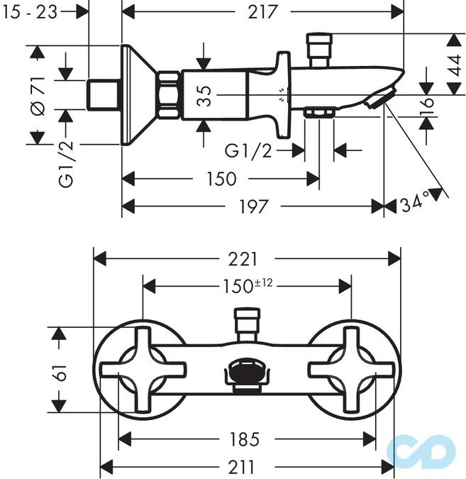 розмір змішувач для ванни hansgrohe logis classic 71240000