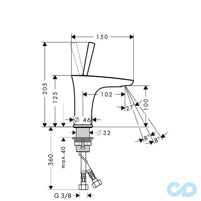 розмір змішувач для раковини hansgrohe puravida 1507500