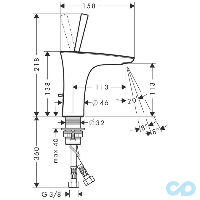 розмір змішувач для раковини hansgrohe puravida 15074400