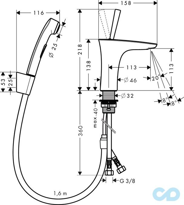 розмір змішувач для раковини hansgrohe puravida 15275400