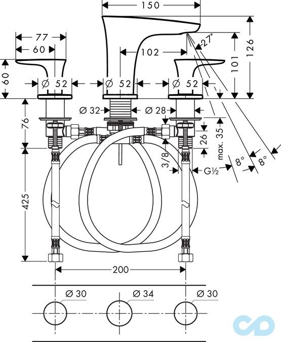 розмір змішувач для раковини hansgrohe puravida 15073000