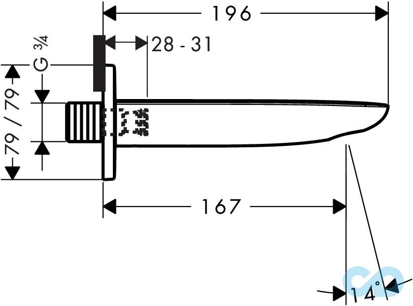 чертеж Излив на ванну Hansgrohe PuraVida 15412400