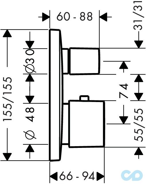 креслення Термостат Hansgrohe PuraVida 15775400