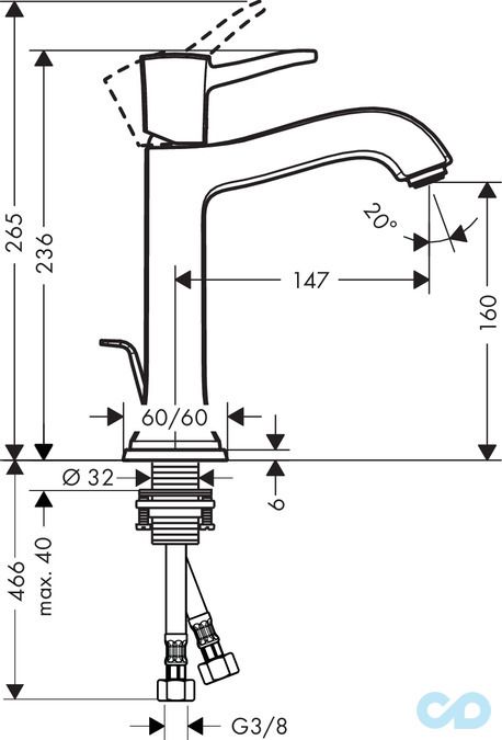 розмір змішувач для раковини hansgrohe metropol classic 31302090