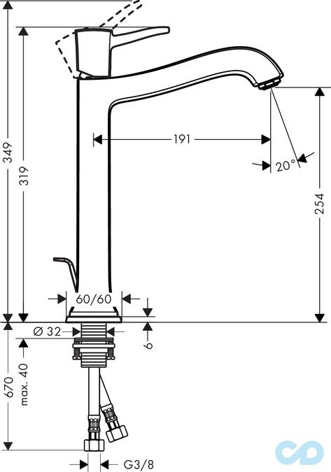 розмір змішувач для раковини hansgrohe metropol classic 31303090