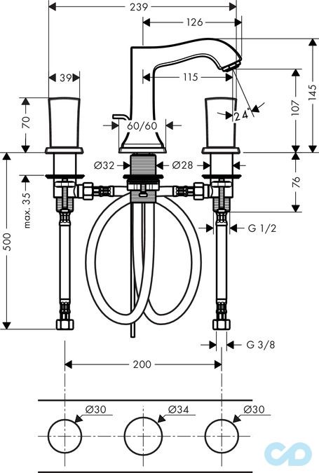розмір змішувач для раковини hansgrohe metropol classic 31304090
