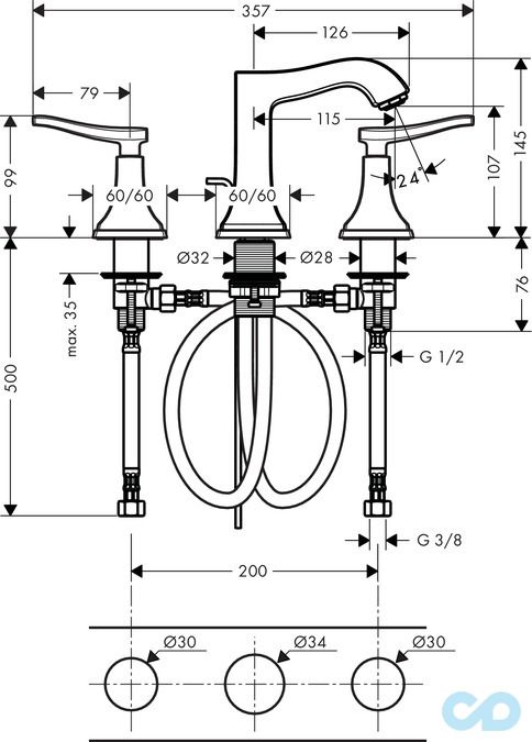 розмір змішувач для раковини hansgrohe metropol classic 31330090
