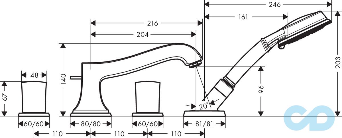 розмір змішувач для ванни hansgrohe metropol classic 31315090