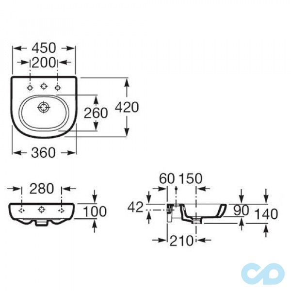 креслення Раковина Roca Meridian A327245000