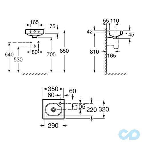 креслення Раковина Roca Meridian A327249000