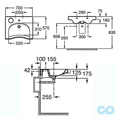 креслення Раковина Roca Meridian A32724H000