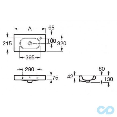 креслення Раковина Roca Meridian A32724T000