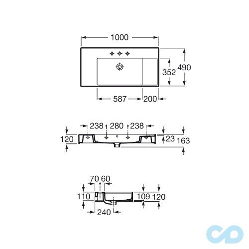 чертеж Раковина Roca Inspira A32752A000