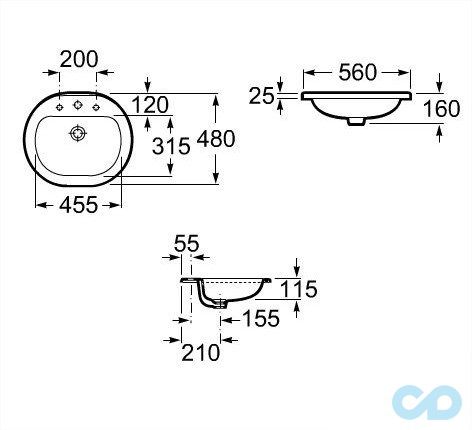 креслення Раковина Roca Coral A327898000
