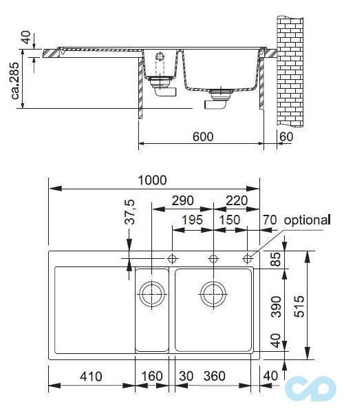 розміри мийка franke mythos mtg 935 бежева ліве крило