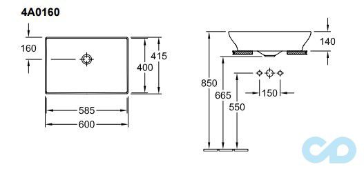раковина накладна villeroy boch la belle 4a0160r1 розміри