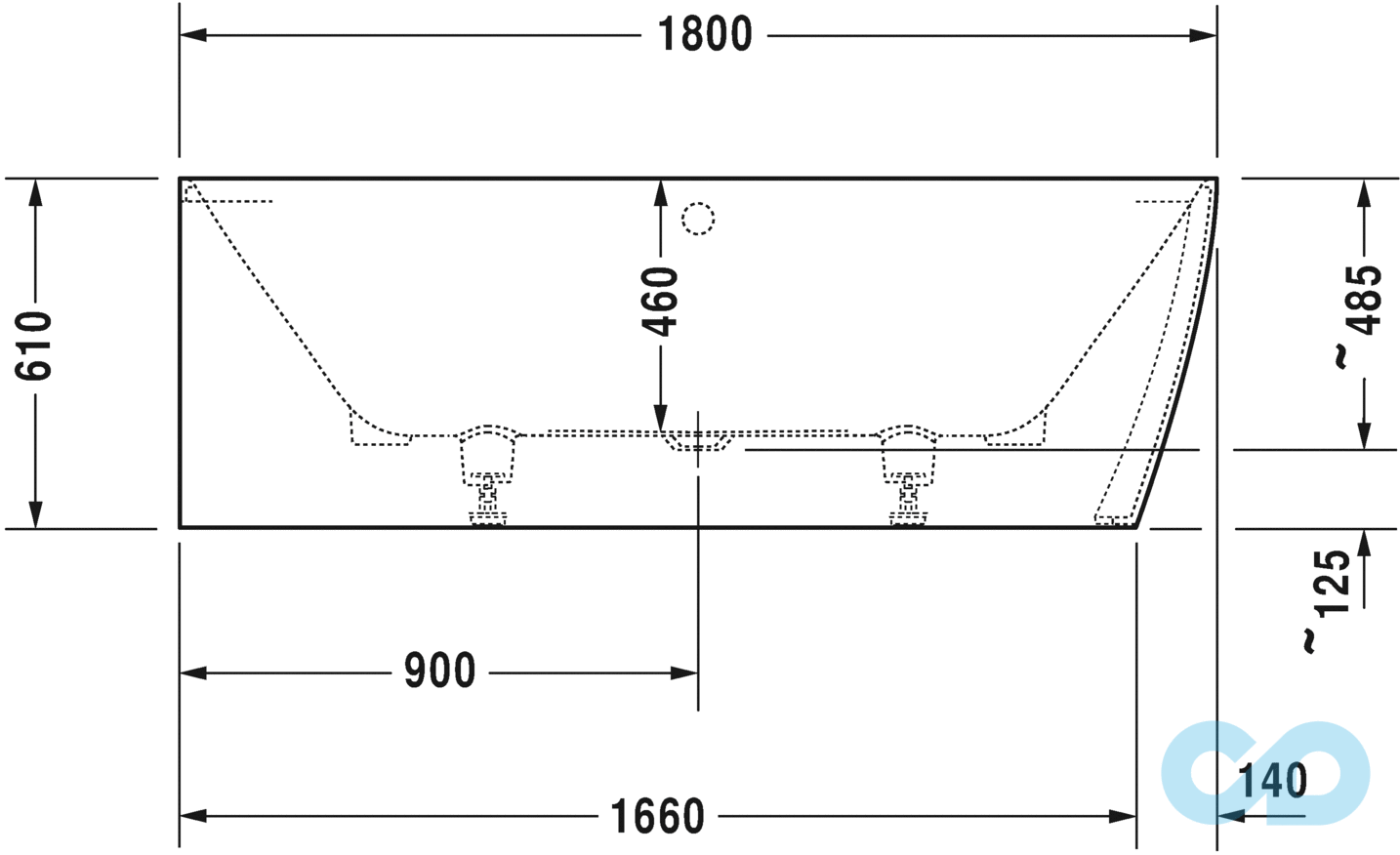 технічна схема Ванна кутова Duravit DuraSquare 700427000000000 (ліва