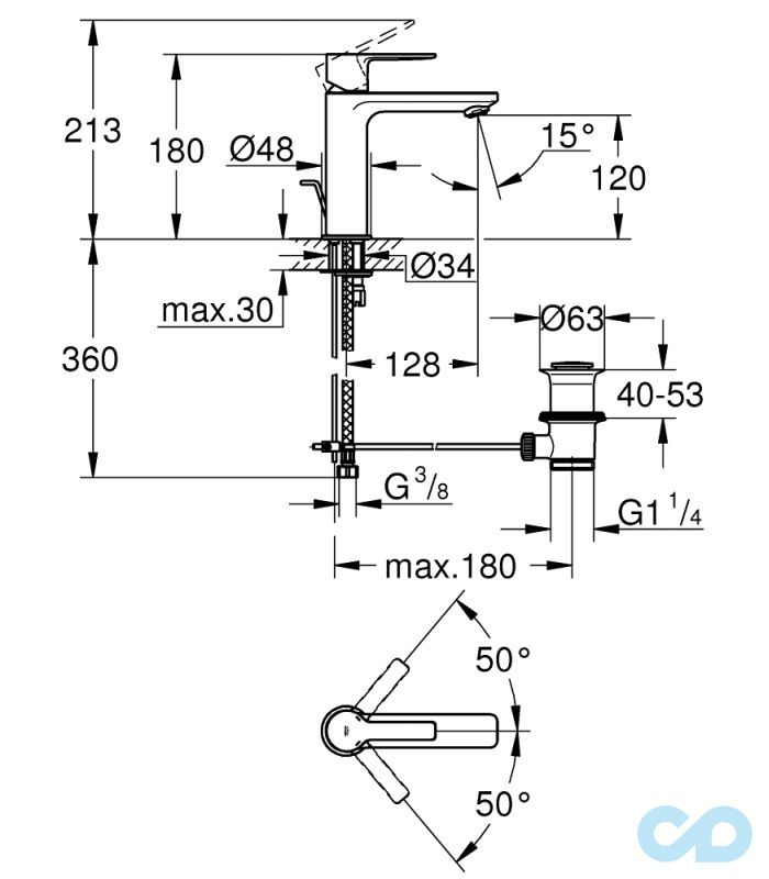 розмір змішувач для раковини grohe lineare 32114001 s-size