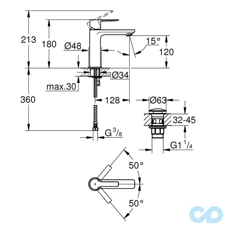 розмір змішувач для раковини lineare 23106001 s-size