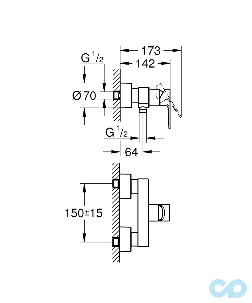размер смеситель однорычажный для душа lineare 33865001