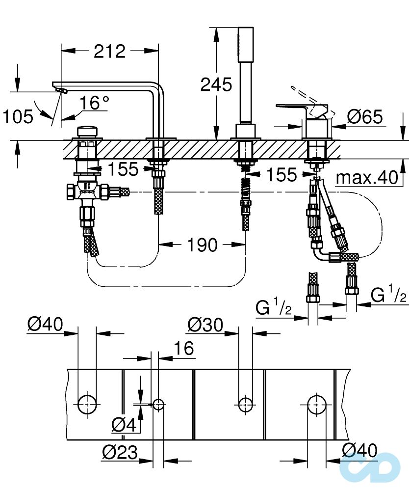 розмір змішувач для ванни grohe lineare 19577001