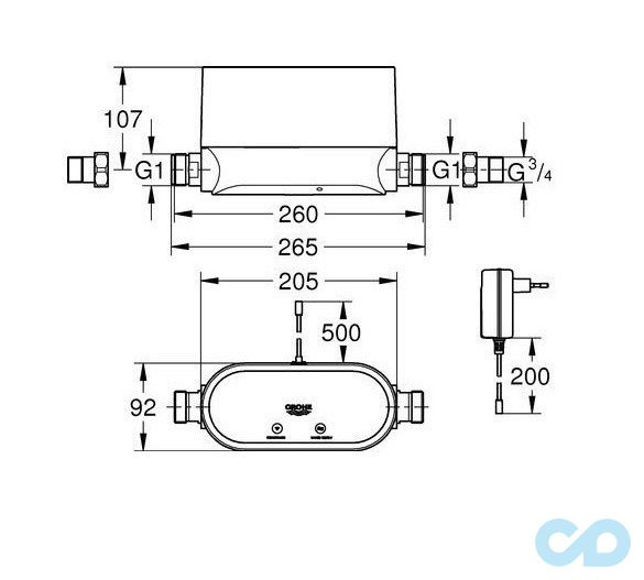 креслення Інтелектуальний контроль води Grohe Sense Guard 22500LN0