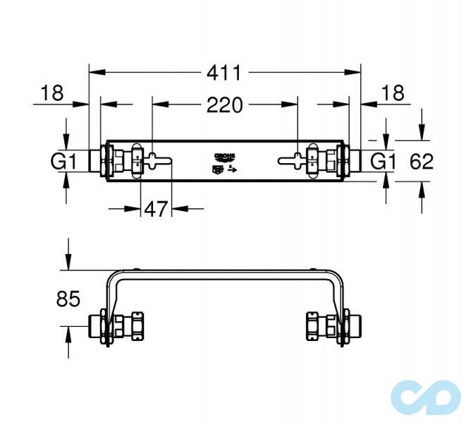 креслення Монтажний комплект Grohe Sense Guard 22501000