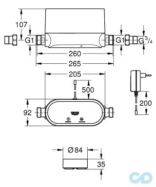 креслення Інтелектуальне управління водою Grohe Sense Set + 3 Інтелектуальних датчика води 22502LN0