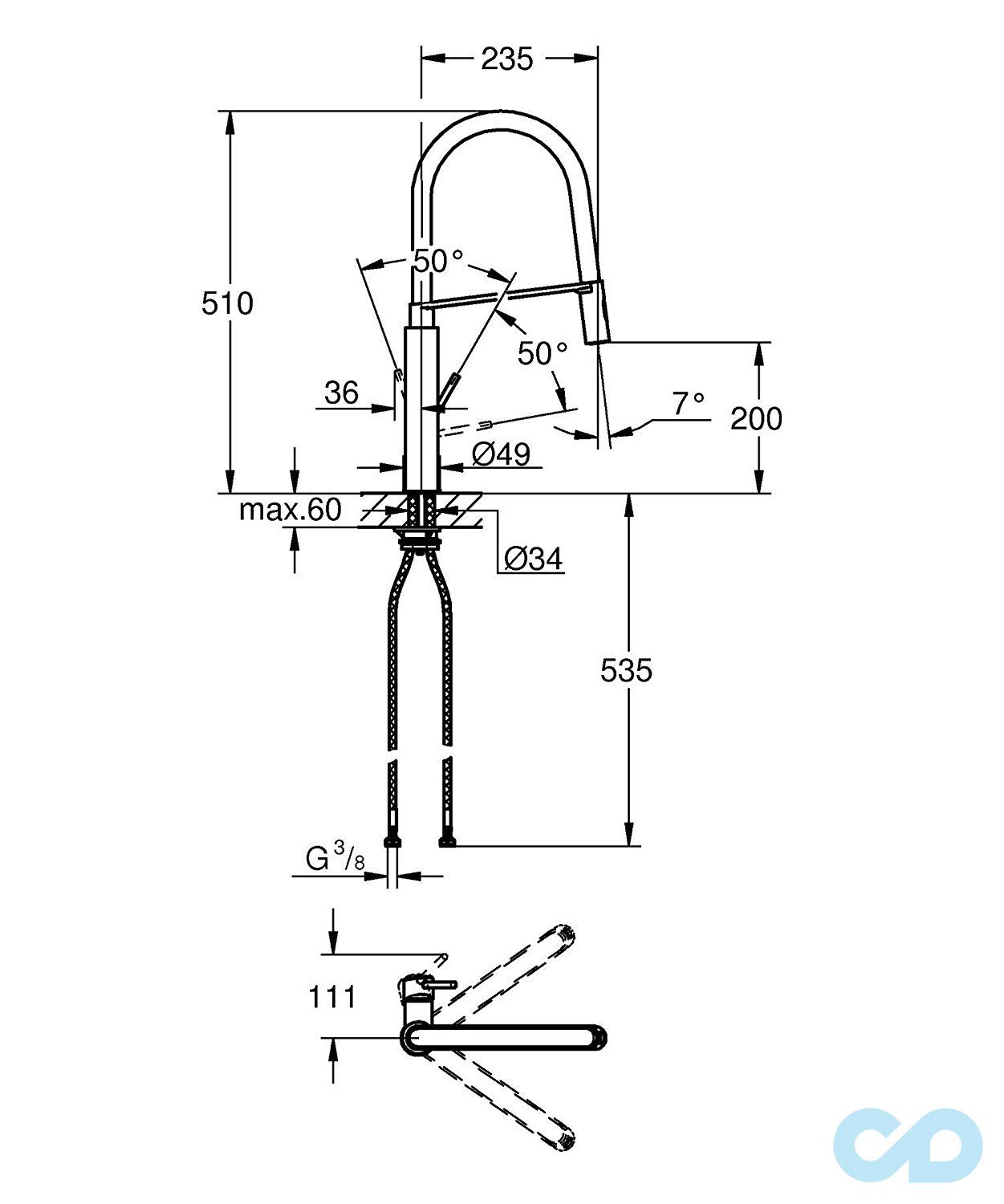 розмір змішувач для мийки grohe concetto 31491000