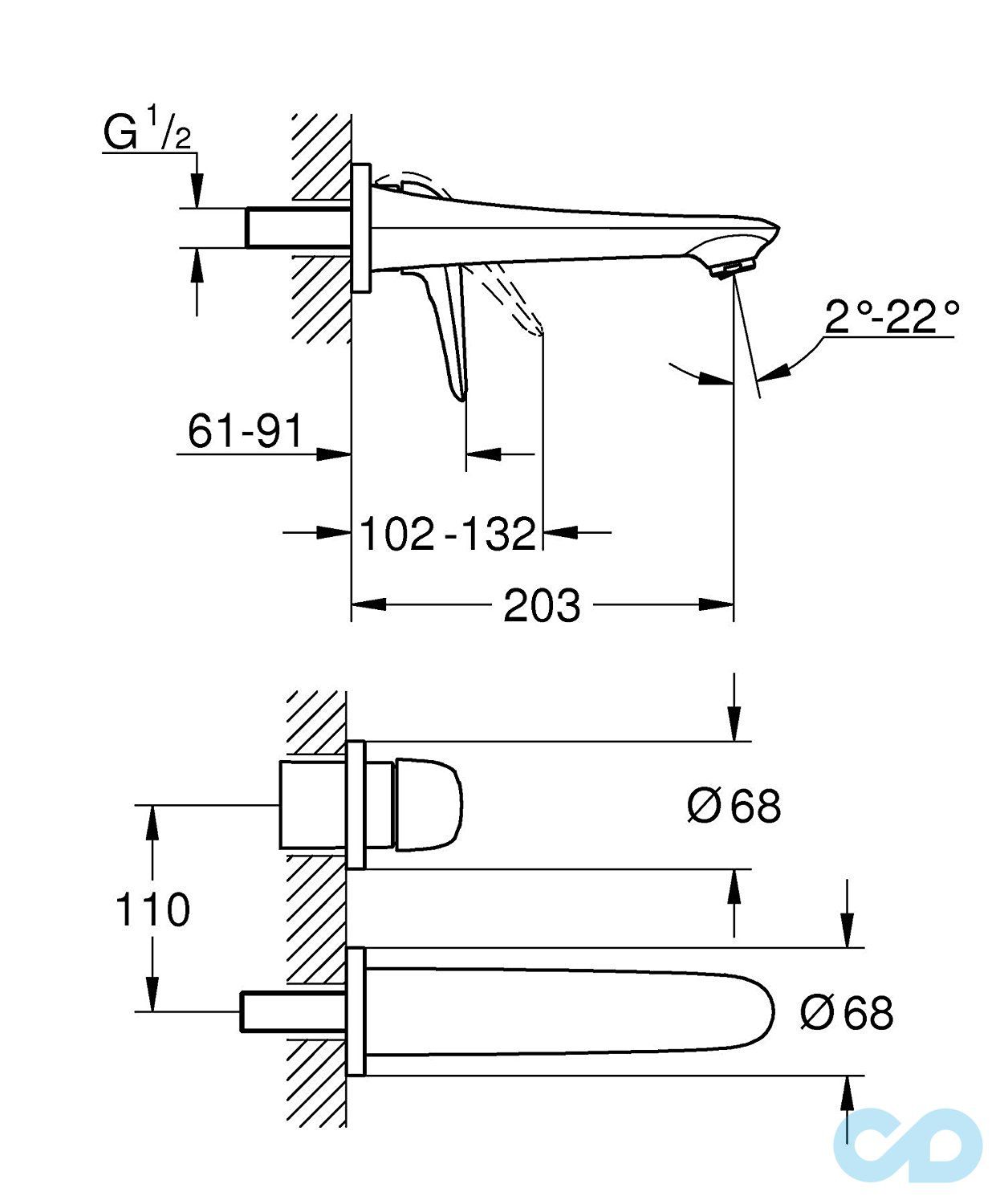 розмір змішувач для раковини grohe eurostyle 29097003