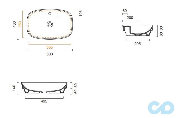 розміри раковина накладна catalano colori 160grlxbm