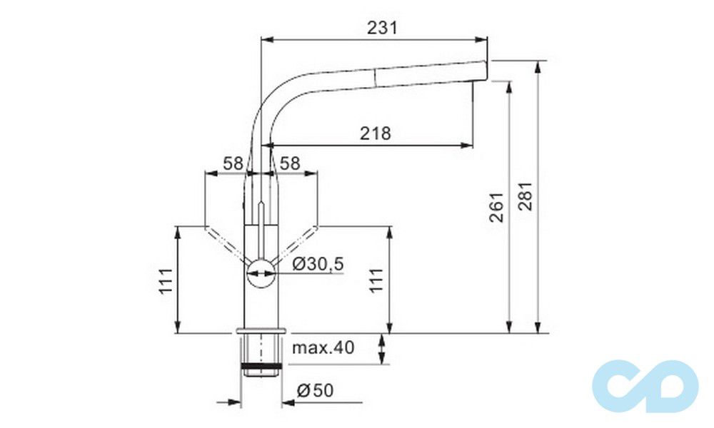 розміри кухонний змішувач franke sinos (115.0260.562